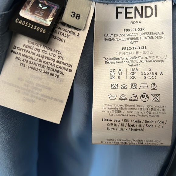 Fendi 100% Silk Dress – Baby Blue Beauty w/ Pearls & Pockets - Picture 8 of 8